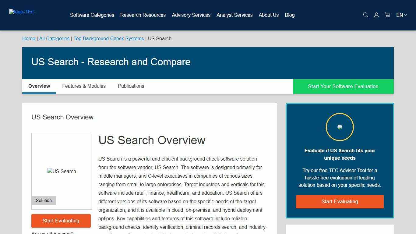 US Search - Analyst Reviews, Pricing & Features 2026